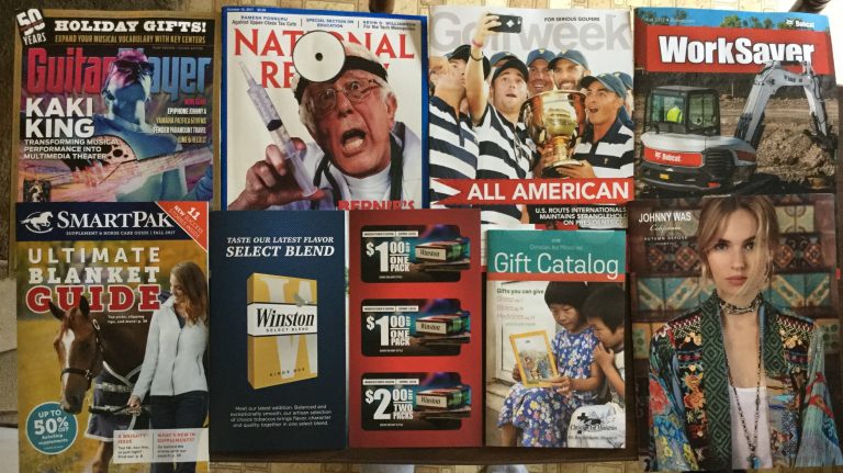 📬 10-11-17 Free Mail 🎸Guitar Player 💉National Review 🏌🏻Golf week 🦊Bobcat WorkSaver 🐴 SmartPak 🚬 Winston Coupons ✝️ 2018 Christian Aid Ministries 👘 Johnny Was 📚