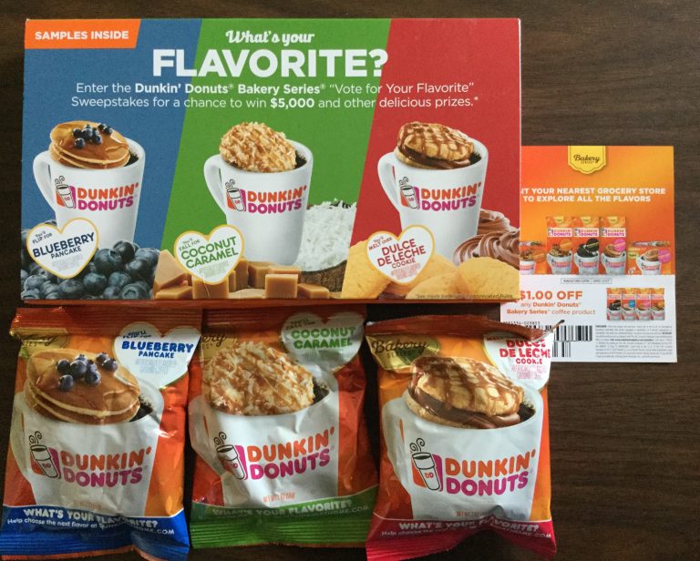 Free Dunkin Doughnuts Blueberry Pancake  Coconut  and Dulce de Leche Cookie Coffee  samples