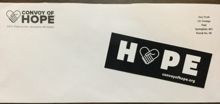 Free HOPE convoyofhope.org sticker