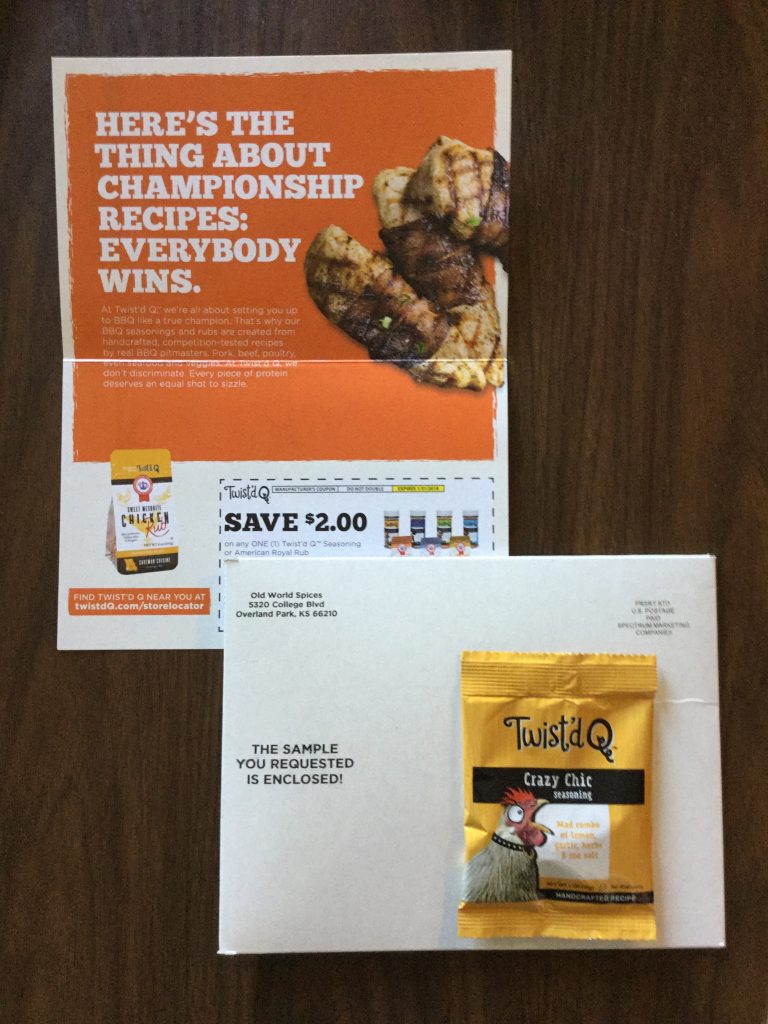 Free sample of Twist’d Q Seasonings & Rubs Crazy Chick Seasoning