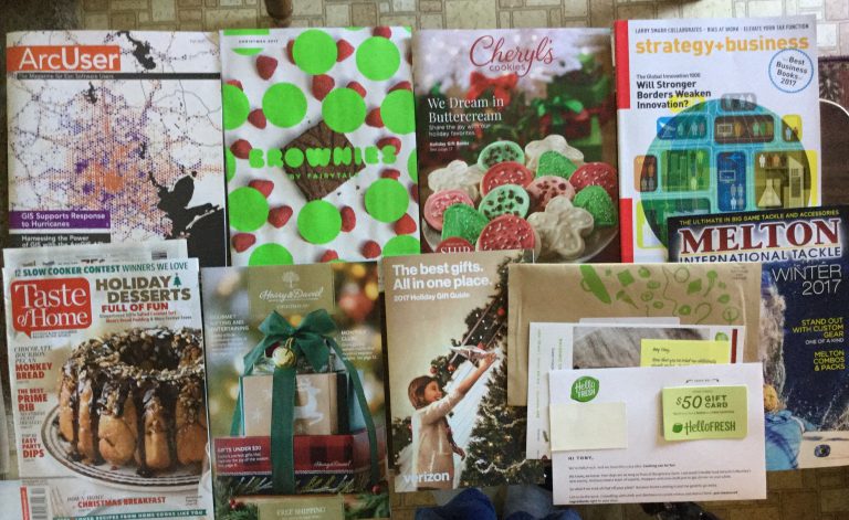 📬11-28–17 Free Mail 📡ArcUser 🥛Brownies 🍪Cheryl’s Cookies 🛰Strateegy Business 🎂Taste of Home ☃️Harry&David 🎧Verizon 🥗Hello Fresh 🌈Melton 📚
