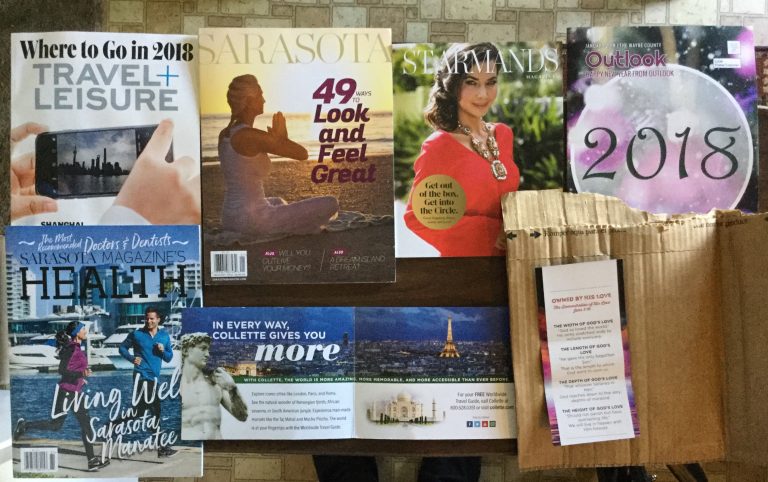 📬12-28-17 Free Mail 🏙Travel Leisure 🏄🏻‍♀️Sarasota 🎽St Armand’s 🚜The Wayne County Outlook ⛹🏻‍♀️Sarasota Magazine’s Health 🌎Collette Travel Guide 📕Love Changes Everything book-marker from Turning Point ✝️