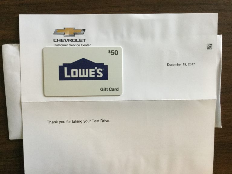 Free $50 Lowe’s gift card from Chevrolet test drive