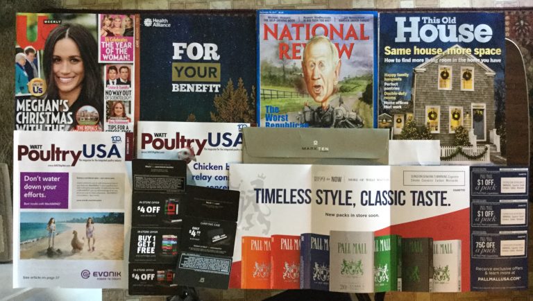 📬12-11-17 Free Mail 🎁US weekly 💉Health Alliance 🔫National Review 🏚This Old House 🐓WATT Poultry USA 🚬Mark Ten and Pall Mall Coupons 💸
