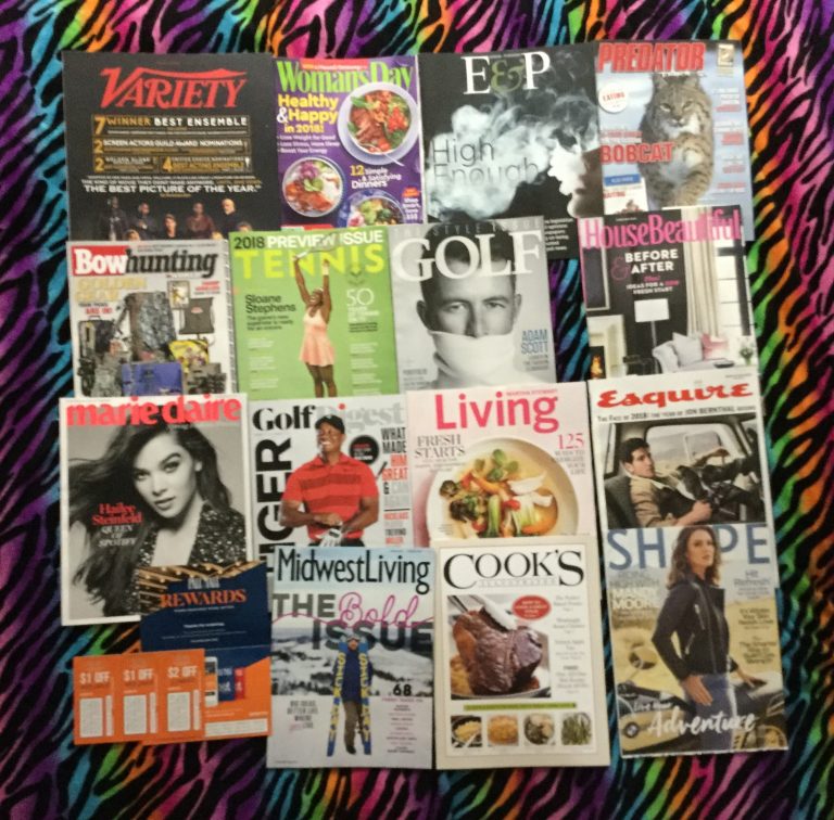  01-05-2018 Free Mail  Variety  Woman’s Day  E & P  Predator Extreme  Bow Hunting ⛳ Tennis  Golf  House Beautiful  Marie Claire ⛳ Golf Digest  Martha Stewart Living  Esquire  Pall Mall coupons  MidWest Living  Cook’s Illustrated Shape 