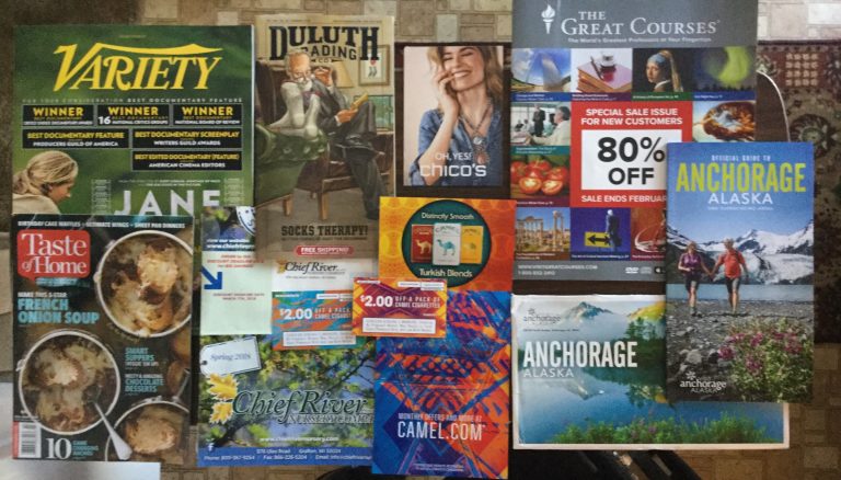 📬 01-18-2018 Free Mail 🐒 Variety 👖 Duluth Trading 🛍 Chico’s🎓 The Great Course 🍝 Taste of Home 🐞 Chief River Nursery Company  🚬 Camel coupons 🌍 Anchorage Alaska travel guide  📚