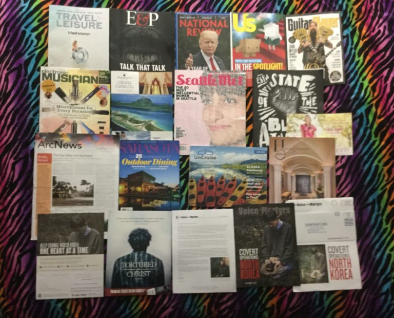 📬01-29-2018  Free Mail 🏖 Travel Leisure 📽 E&P 🌐 National Review 👪 US Weekly 🎸 Guitar Player 🎤 Electronic Musician 🛥 Holland America Line Cruise Catalog 🛍 Seattle Met ✊ ESPN 🚴TERRY discount card 🌴 Arc News 🔅 Sarasota guide 🚣 UnCruise  Adventures 🏧 Coldwell Banker Homes & Estates ⛪ The Voice  of the Martyrs News Letter 📚