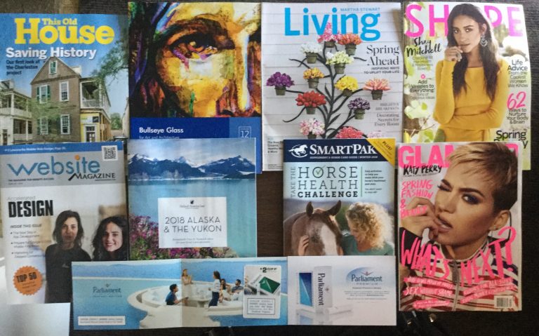📬  02-06-2018 Free Mail 🏚This Old House 🎯Bullseye Glass  💐 Martha Stewart Living 👙 Shape 🔌 Website Magazine ⛄ Holland America Line Travel guide 🚬 Parliament coupon 🏇 SmartPak 🎶 Glamour 📚