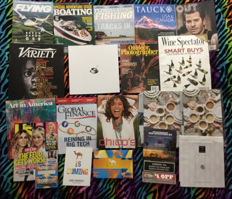 📫 02-20-2018 Free mail ✈ Flying 🚤 Boating 🐟 Florida Sport Fishing 🌍 TACK USA & Canada Travel guide 👨 OUT 💂Variety ☕with bonus 📸 Outdoor Photographer 🍷 Wine Spectator 🎨 Art in America 🌍 Global Finance 👗 Chico’s 👝 Cotton Colors 🎭 US weekly 🐪 Camel and 🚨 Red Seal coupons 🔌💡Forbes & Lomax Light switch catalog 📚