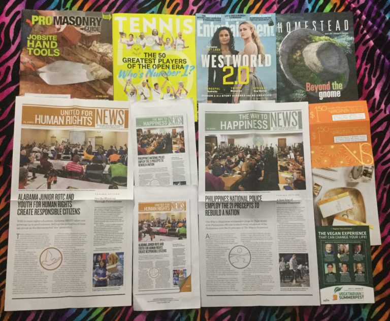 📬 03-06-2018 Free mail 🔨 Pro Masonry 🎾 Tennis 🐒 Entertainment weekly 👒 Homestead 📰 United for Human Rights 😘 The way to Happiness Newsletters 🚬 Virginia Slims coupons 🆚 Vegetarian Summerfest  2018 card 📚