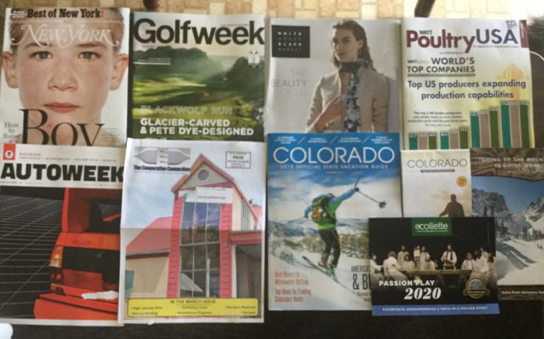 📫 03-08-2018 Free mail 🗽 New York ⛳ Golf Week 👗 White House Black Market 🐔 WATT Poultry USA 🚘 Autoweek 🔌 The Cooperative Connection newsletter 🏂 Colorado Travel guides and Map 🗺 Collette Travel guide 📚