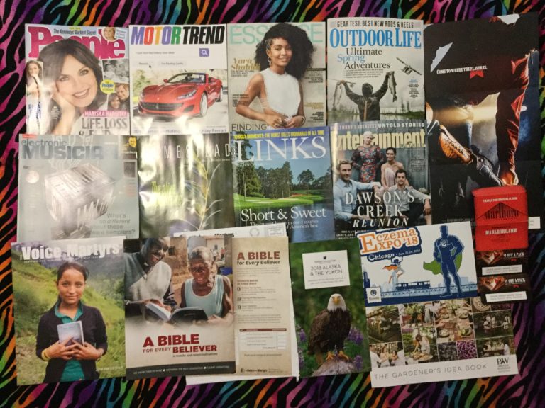 📬 03-31-2018 Free mail 👯 People  🏎 Motor Trend 💇 Essence 🎣 Outdoor Life 🚬 Marlboro coupons 📼 Electronic Musician  🚜 Homestead ⛳ LINKS 📺 Entertainment weekly 📖 The Voice of the Martyrs 🐧 Holland America Line – 2018 Alaska and The Yukon Travel guide   🏗 National Eczema Association 2018 Kids Camp guide 🌸 Proven Winners – The Gardener’s idea book  📚