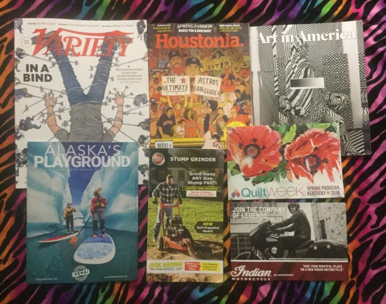 📬 04-12-2018 Free mail 🎬 Variety ⚾ Houstonia 🎨 Art in America 🎿 Alaska’s Playground🔥🔨 Dr Professional Power Stump Grinder  🎯 Quilt week Spring Paducah Kentucky 2018 show guide 🏍 Indian Be Legendary Motorcycle guide  📚