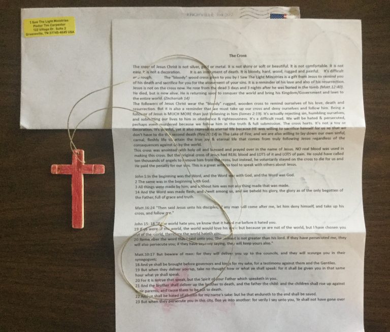 Free Cross from I Saw The Light Ministries Pastor Tim Carpenter