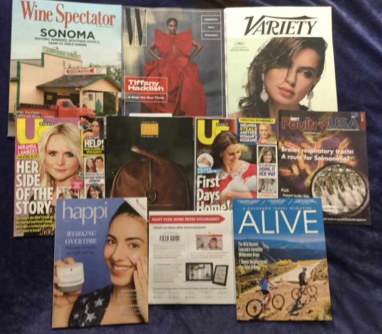📬 05-07-2018 Free mail 🍷Wine Spectator 👗 W 💍 Variety  👪 US weekly 👜 Moore & Giles 👪 US weekly 🐔 WATT Poultry USA 🍨 Happi 🚴 ALIVE A Colorado Travel magazine 📚