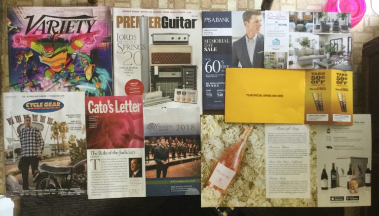 📬 05-16-2018 Free mail 📽 Variety 🎸 Premier Guitar 🕴JoS.A.BANK 🛋 Dean Bosher’s HGTV Smart Home 🏍 Cycle Gear 📝 Cato’s Letter 📀 Walton Music 2018 DVD  🚬 Black and Mild coupons 🍷Wine.com savings 📚