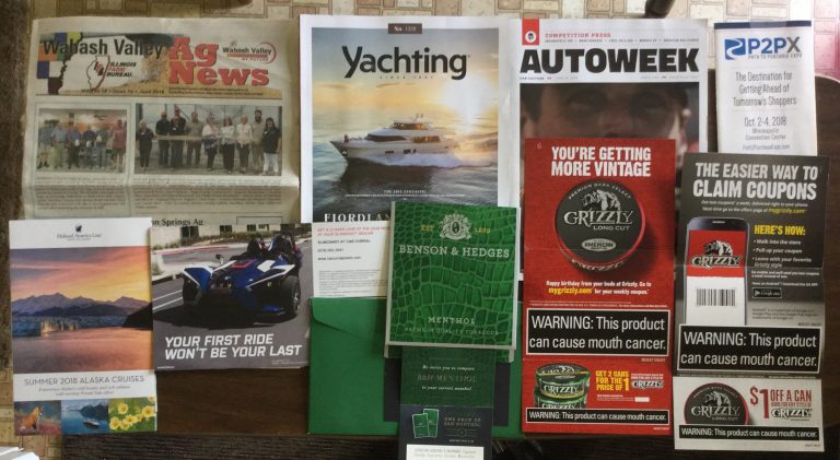 📬 06-20-2018 FREE mail 🌽 Wabash Valley Ag News ⛵ Yachting 🏎 Autoweek 🗺 P2PX ⛄ Holland American Line 🏍 Slingshot🚬 Benson & Hedges coupon 🚭 Grizzly coupons 📚
