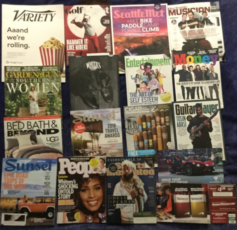 📬 07-14-2018 FREE mail 🍿Variety 🏌 Golf Digest 🏔 Seattle Met 🎶 Electronic Musician 🔫 Garden & Gun 👢 White’s Boots 📽 Entertainment weekly 💰 Money 🛏 Bed Bath & Beyond 🌅 Sunset 🚬 Cigar .com 🎸 Guitar Player 🌄 Sunset 👪 People 🏅Sports Illustrated  🏍 Sling Shot 🚬 Newport coupon 📚