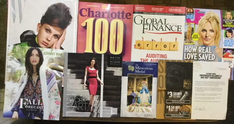 📬 08-14-2018 FREE mail 💁 W 🗺Charlotte 💰 Global Finance 👙 US weekly 👚 Johnny Was 👗 White House Black Market 👛 The Miraculous Medal  🚭 Copenhagen coupons 📚