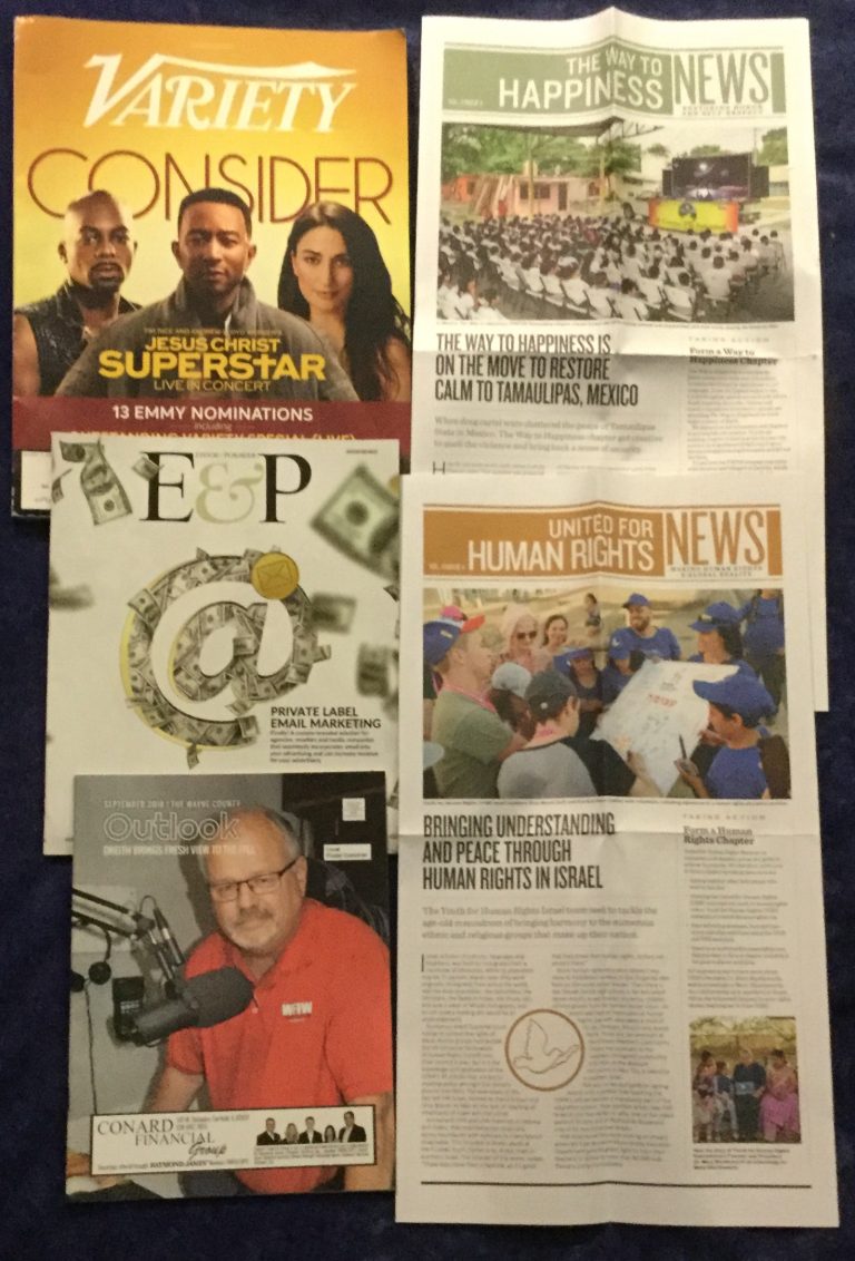 📬 08-29-2018 FREE mail 📽 Variety 📜 The Way to Happiness Newsletter 💸 E&P 📻 The Wayne County Outlook 📰 United for Human Rights Newsletter📚
