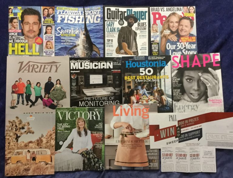 📬 08-20-2018 FREE mail 👨 US weekly  🎣 Florida Sport Fishing 🎸 Guitar Player 👪 People 📽 Variety 🎹 Electronic Musician 🗺 Houstonia 🙆 Shape 🚌 Marine Layer ⛪ Believer’s Voice of Victory 🎂 Martha Stewart Living 🚭 Pall Mall coupons 📚