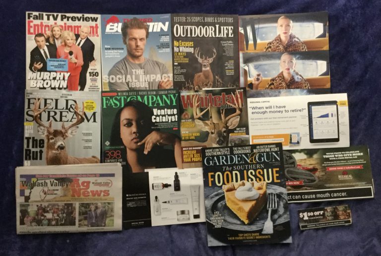 📬 09-15-2018 FREE mail 📺 Entertainment weekly 🏮 The Red Bulletin 🐎 Outdoor Life 👗🐉 W 🏹 Field & Stream 💹 Fast Company 🏳🔫 Whitetail Journal 💸 Personal Capital 🌽 Wabash Valley Ag News 🚿 Skin Ceuticals 🍰 Garden & Gun 🚭 👿Red Seal coupon 📚