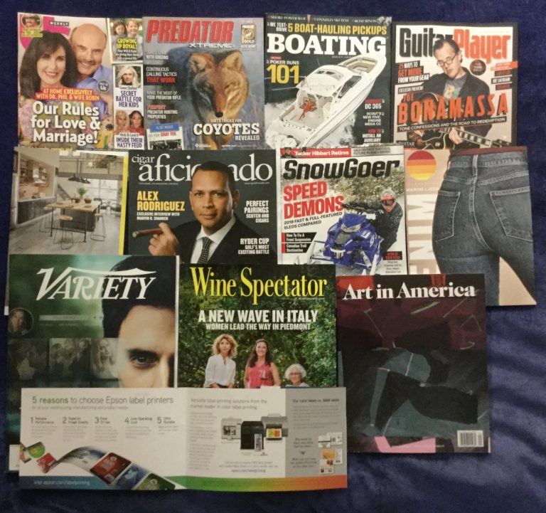 📬 09-18-2018 FREE mail 👫 US weekly 🐕 Predator Extreme 🚤 Boating 🎸 Guitar Player 🏠 Lumber Liquidators 🚬 Cigar Aficionado 🏂 Snow Goer 👖 Marine Layer 📽 Variety 🍷 Wine Spectator 🎨 Art in America 📚