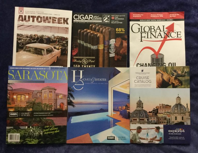 📬 09-25-2018 FREE mail 🚗 Auto week 🚬 CIGAR .com 🛢 Global Finance 🛣 Sarasota 🏠 Homes & Estates 🕍 Holland America Line Cruise Catalog 📚