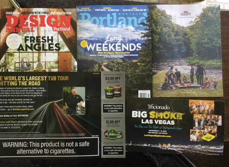 📬 09-12-2018 FREE mail 🗺 Design Portland Monthly  🌲  Portland Monthly 👗 Faherty 🚭 Stoker’s coupons 🚬 Cigar aficionado Las Vegas Big Smoke 📚