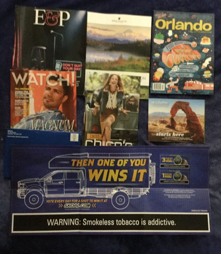 👻 10-03-2018 FREE mail 🎤 E&P 🗻 Holland America Line 2019 Alaska & The Yukon travel guide  🎃 Orlando The City Magazine 📺 Watch 👗 Chico’s 🗺 Collette post card 💀 SKOAL coupons 📚