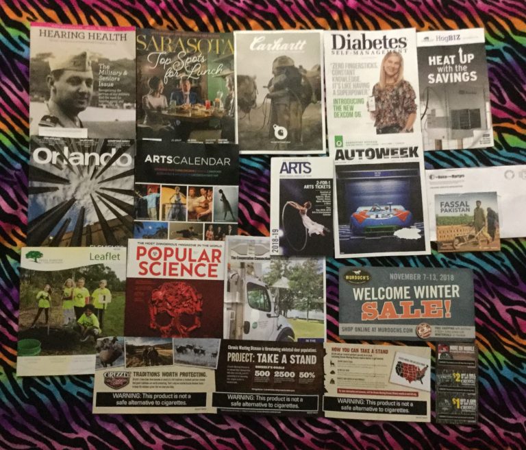 📫 11-06-2018 FREE mail👂Hearing Health  🎂 Sarasota 🏇 Carhartt  💊 Diabetes Self-Management 🐖 HogBIZ 🚉 Orlando  🎨 Arts Calendar 🖼 Southwest Florida guide to the ARTS 🚗 Autoweek ⛪ The Voice of the Martyrs DVD📀 🌳 Trees Forever Leaflet 💀 Popular Science 🔌 The Cooperative Connection 🐎 Murdoch’s 🚭 Grizzly coupons 📚