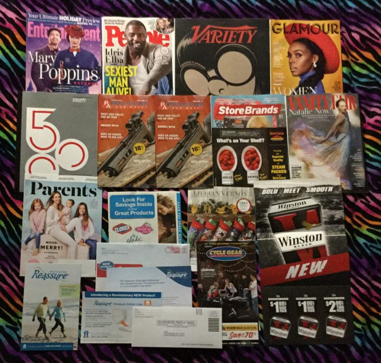 📬 11-10-18 FREE mail 📽 Entertainment weekly 👯 People  📺 Variety 👙 Glamour  🎥 Variety 🔫 2 Pyramydair 🏫 Store Brands  👗 Vanity Fair 👪 Parents with coupons and Lillian Vernon 🚿 Reassure 🏍 Cycle World 🚬 Winston coupons 📚
