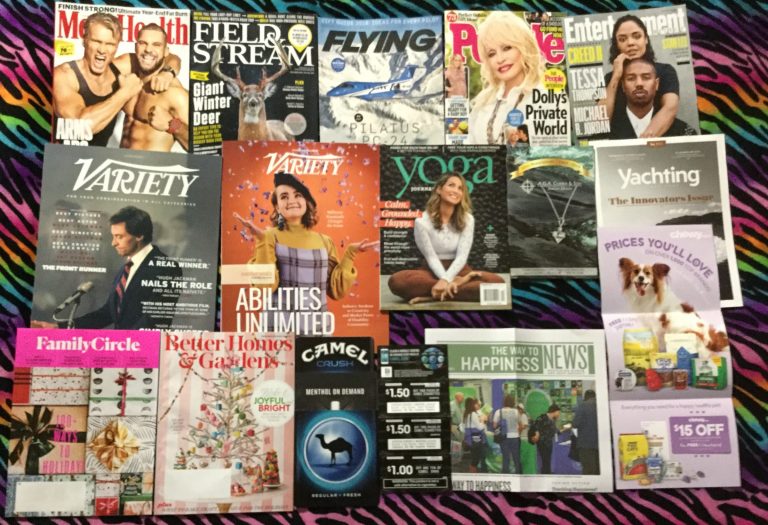 📬 11-23-2018 FREE mail 🏋 Men’s Health 🏹 Field & Stream ✈ Flying 👪 People 📽 Entertainment weekly 🎤 Variety🎥 Variety 💃Yoga 💍 A.G.A. Correa & Son Jewelry Design 🛥 Yachting 🎁 Family Circle 🎄 Better Homes & Gardens 🐪 Camel coupons 😇 The Way to Happiness Newsletter 🐩 Chewy discount 📚