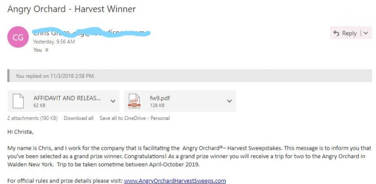 Angry Orchard cider harvest sweeps Win