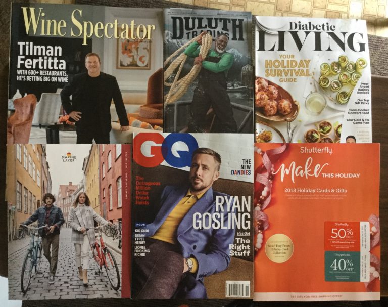 📫 11-08-2018 FREE mail 🍷Wine Spectator 👕 Duluth Trading 🎂 Diabetic Living 🚴 Marine Layer 🕴GQ 📸 Shutterfly 📚