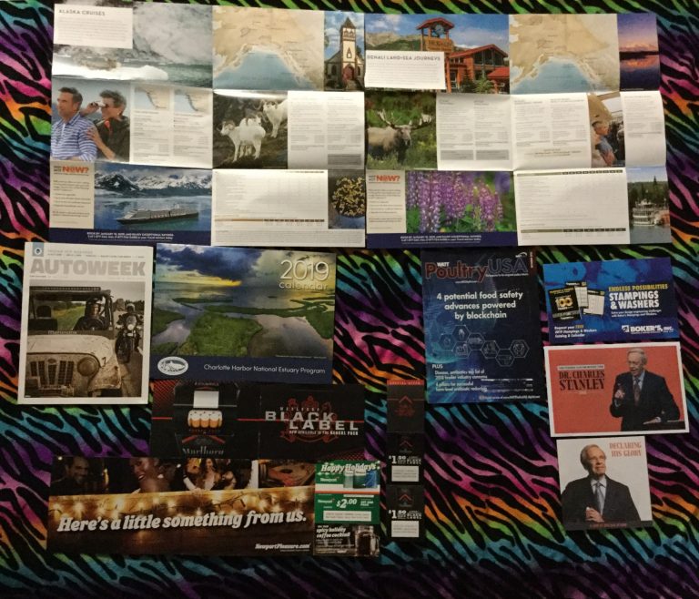 📬 12-14-2018 FREE mail 🗺 Holland America Line 🚘 Autoweek 🐟 2019 Charlotte Harbor National Estuary Program calendar 🐔 WATT Poultry USA 🔨 BROKER’S Inc, 🚬Marlboro and 🆕 New Port coupons 📖 Declaring His Glory book from In Touch Ministries 📚