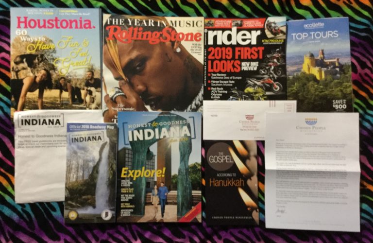 📬12-29-2018 FREE mail 🐐 Houstonia 💍 Rolling Stone 🏍 Rider 🌍 Collette Top Tours 2019-2020 🗺 Honest to Goodness Indiana Travel Guide and Map 🕯🕯🕯🕯🕯🕯🕯Chosen People Ministries 📚