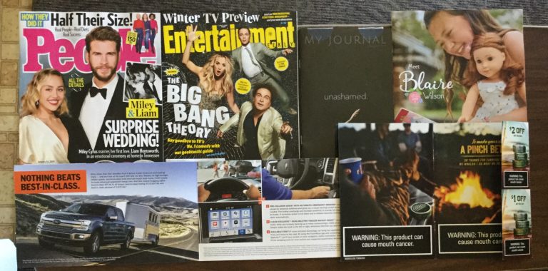 📬 01-03-2019 FREE mail 👪 People 📽 Entertainment weekly ⛪ My Journal 👧 American Girl 🚚 2019 Ford F-150 buyers guide 🚭 Skoal coupons 📚