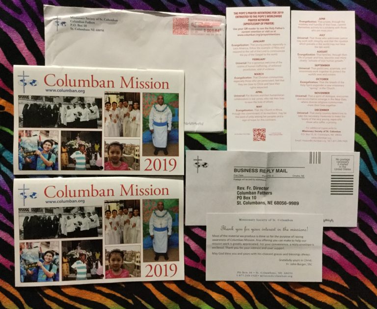 Free 2019 Missionary Society of St. Columban  calendar
