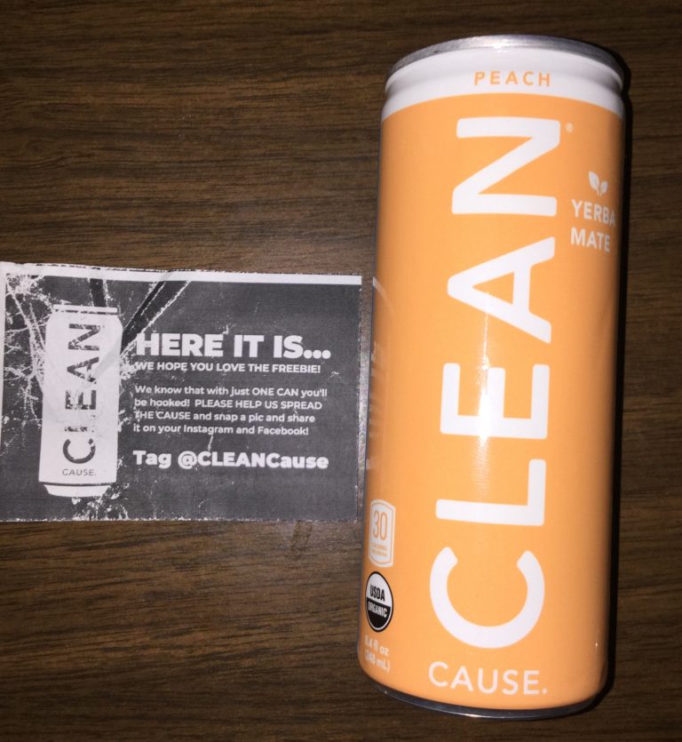 Free sample of Clean Cause Peach flavored drink