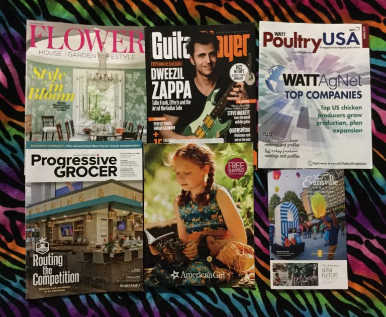 📬 03-06-2019 FREE mail 🌻Flower 🎸Guitar Player 🐔 WATT Poultry USA 🏪 Progressive Grocer 👧 American Girl🗺 Visit Evansville Indiana 2019 Visitors Guide 📚