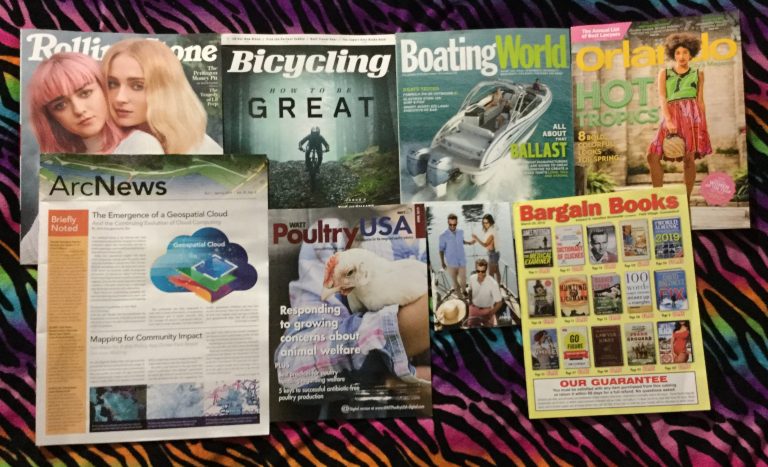 📬04-02-2019 FREE mail 💎 Rolling Stone 🚴 Bicycling  🛥 Boating World 👗 Orlando 🌎 Ark News🐔WATT Poultry USA   🃏 Johnnie Was discount card 📚 Bargain Books 🐇