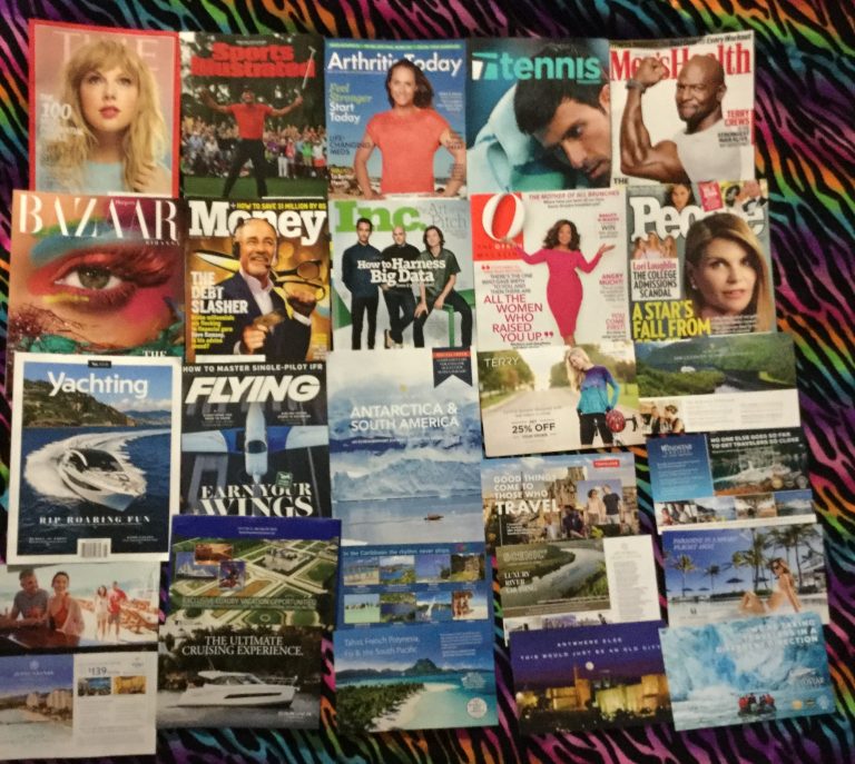 📬 04-20-2019 FREE mail ⏳ Time 🏌Sports Illustrated  💊 Arthritis Today   🎾 Tennis 🏋 Men’s Health 🐇Harper’s Bazaar 💸Money 📻 Inc 🅾 Oprah👪 People  ⛵ Yachting 🛩 Flying 🏔 Seabourn 🚴Terry 🗺 The World’s Greatest Vacations 📚
