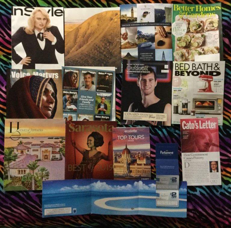 📬 04-30-2019 FREE mail 🙅 In Style 👕 Patagonia 🗺 Seabourn 🍏 Better Homes & Gardens ⛪ The Voice of the Martyrs 🏅The Wayne County Outlook 🛏 Bed Bath & Beyond 🏡 Homes & Estates 👗 Sarasota 🏰Collette Top Tours 2019-2020 Sent from my iPod🚬 Parliament coupons 🗽 Cato’s Letter 📚