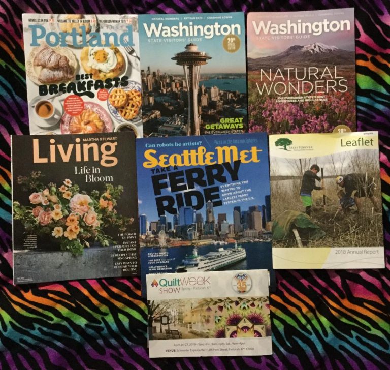 📬 04-16-2019 FREE mail 🍳  Portland Monthly 🚀 Washington Visitors guide 🏔 Washington Visitors guide 💐 Martha Stewart Living 🛳 Seattle Met 🌲 Trees Forever Leaflet  🛏 Quilt Week Show Paducah KY April 24-27 2019  Schroeder Expo Center 📚