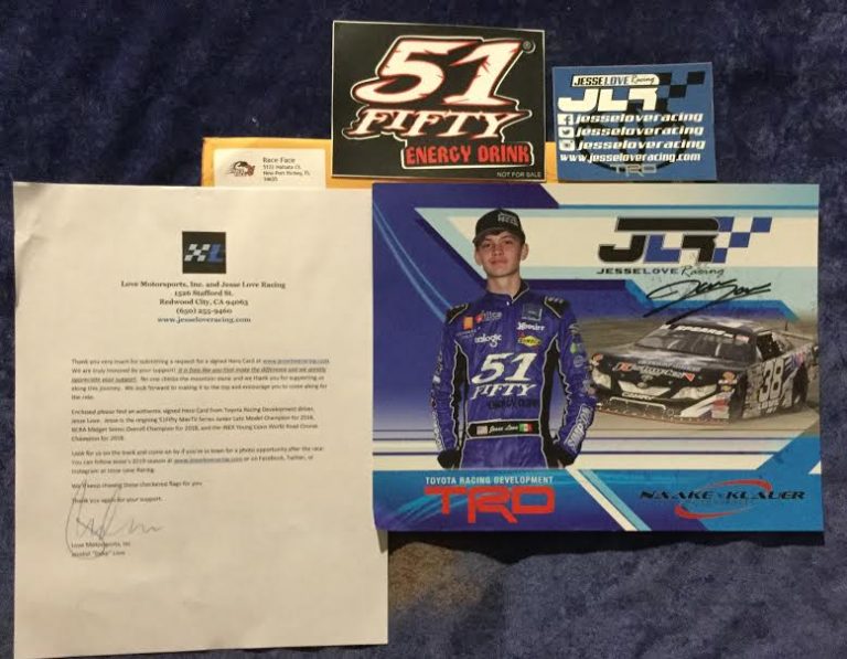 Free  signed #JesseLoveRacing Hero Card and Stickers