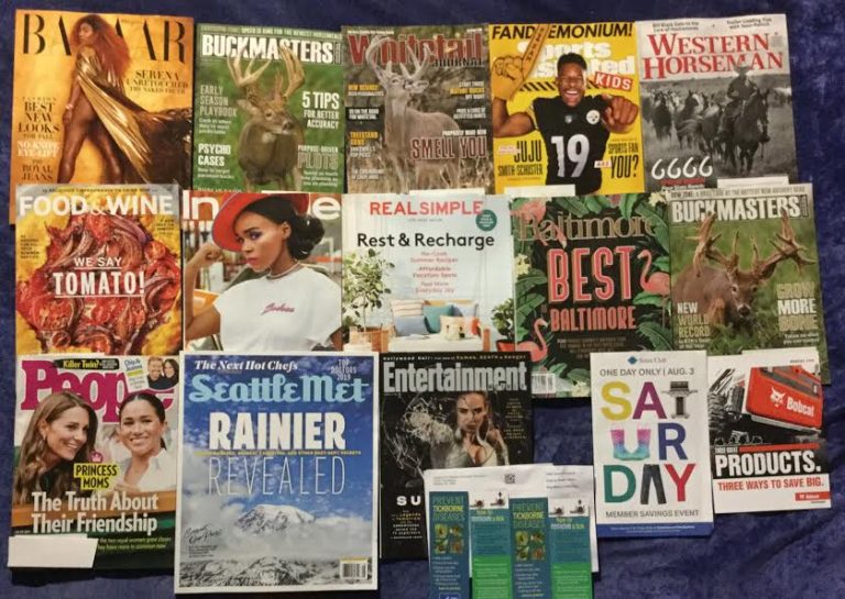 📬 07-20-2019 FREE mail 😁 Harper’s Bazaar 🏹 Buckmasters 🔫 Whitetail Journal 🏅 Sports Illustrated Kids  🏇 Western Horseman 🍷Food & Wine 💆In Style 🛏 Real Simple 🗺 Best of Baltimore 🍖 Buckmasters 👪People 🏔Seattle Met 📽 Entertainment Weekly 🐛Prevent Tickborne Diseases Bookmarks 🏪 Sam’s Club 🚜 Bobcat 📚