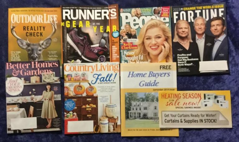 📬 08-30-2019 FREE mail 🏹 Outdoor Life 🏃Runners World 👪 People 💸Fortune 👗 Better Homes & Gardens 🎃 Country Living 🏡 Home Buyers Guide 🐖Hog Biz 📚