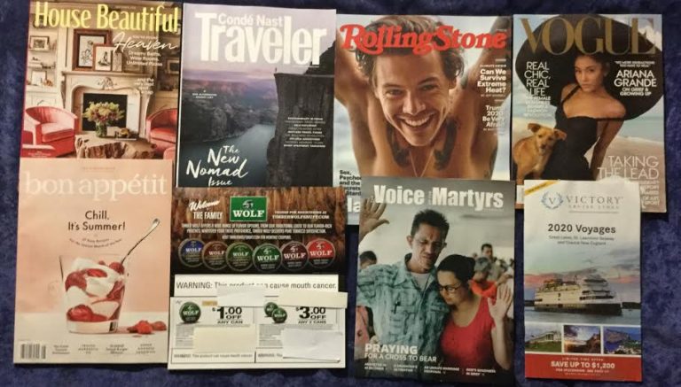📬08-31-2019 FREE mail 🏡House Beautiful 🚵 Conde Nast Traveler 💎 Rolling Stone 👗 Vogue 🍓 Bon Appetit 🐺 Wolf coupons ⛪The Voice of the Martyrs 🚢 Victory Cruise Lines 2020 Voyages 📚