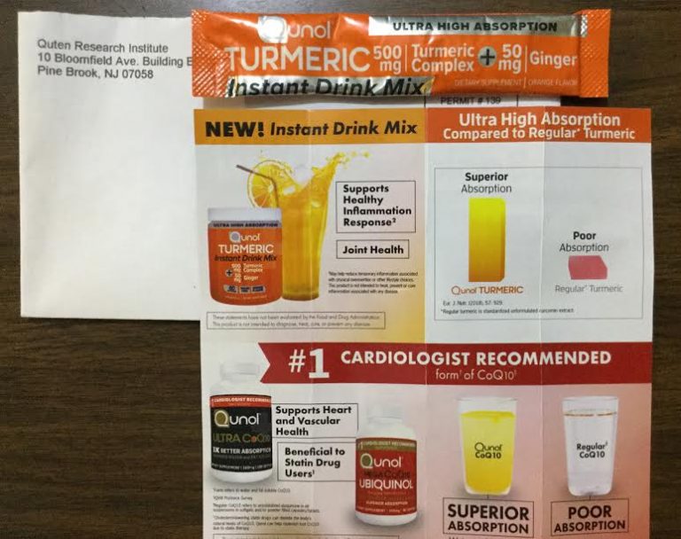 Free sample of  Qunol  Turmeric  Ginger Drink Mix